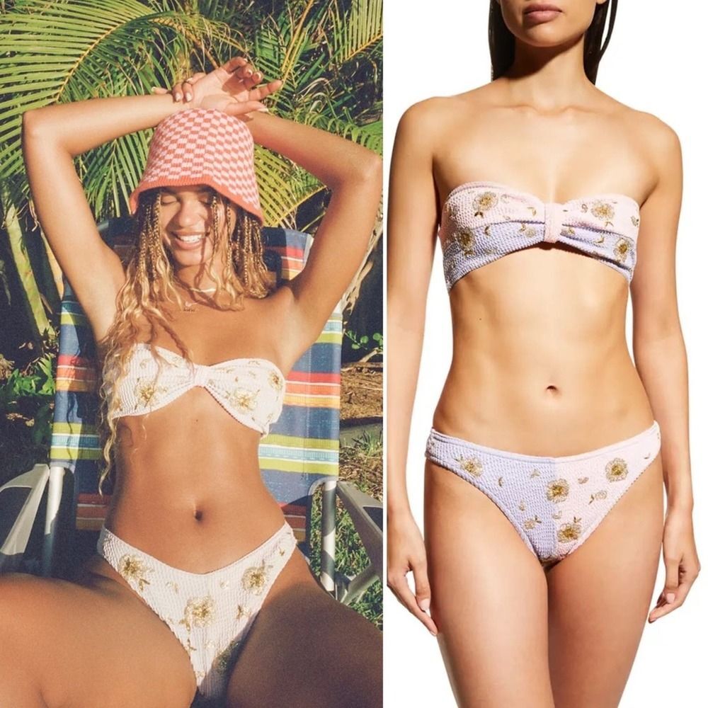 NWT Oceanus Mitzi Bikini Pink/Gold Bandeau Crinkle Swimsuit Size XS